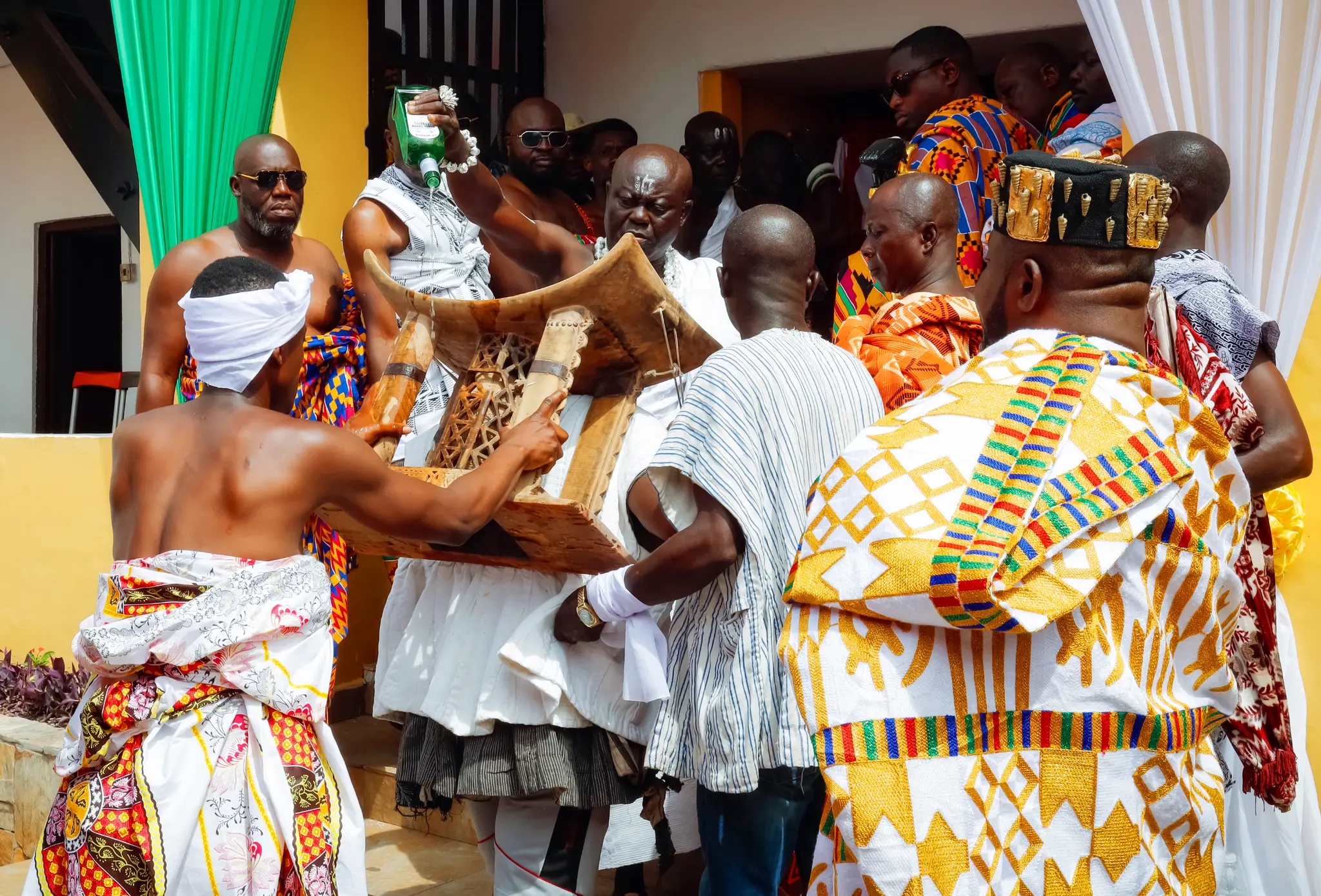 Libation is poured on the Adonngua (Bell Stool) before the grand durbar procession
