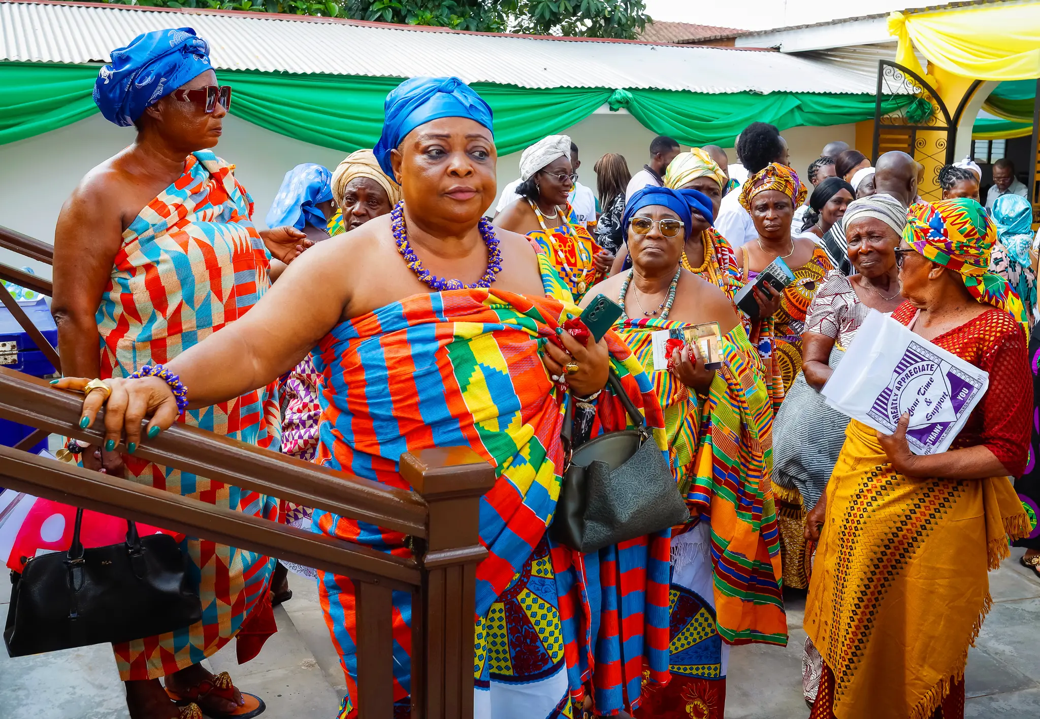 Nana Afua Agyeibea Kodie, Mawerehemea (second left, with hand on rail) is pictured with other Akuapem Queenmothers