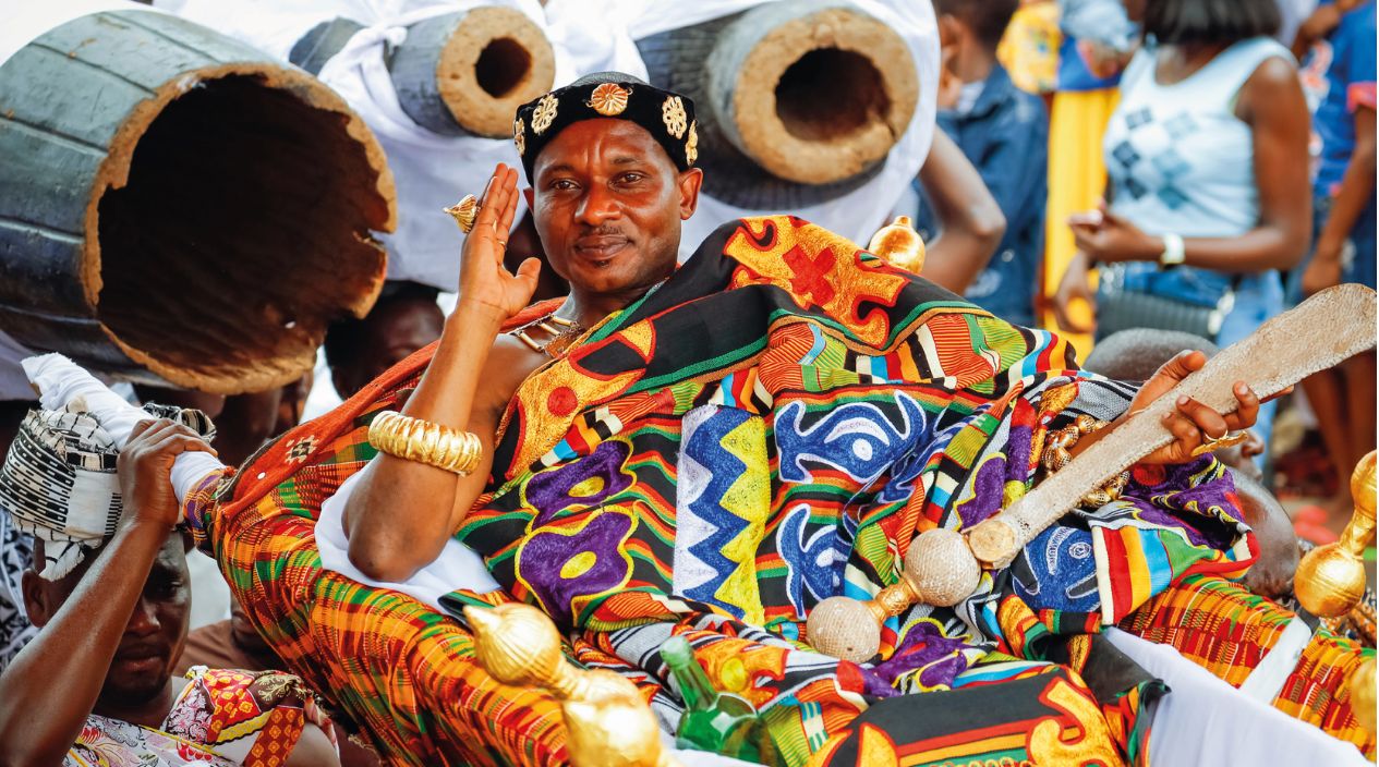 Oseadeeyo Kwasi Akuffo III, the Okuapehene, seated in state at the grand durbar